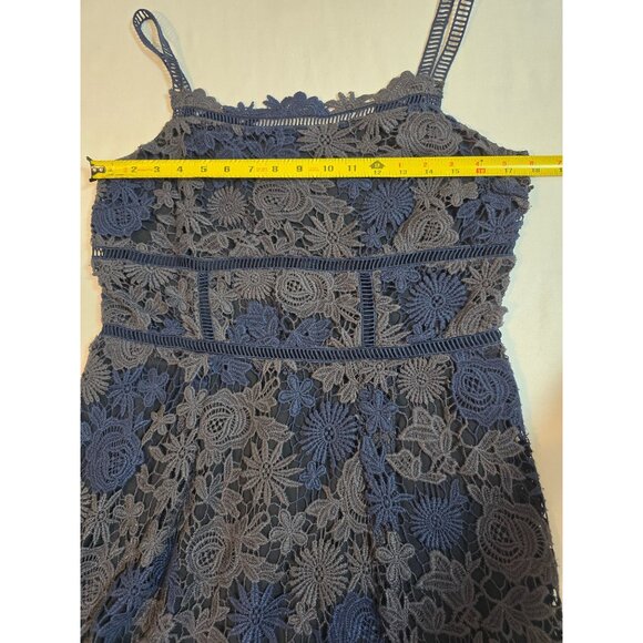Elie Tahari Navy Blue Lace Floral Sleeveless Dress With Zipper Back US size 8 - Picture 6 of 13